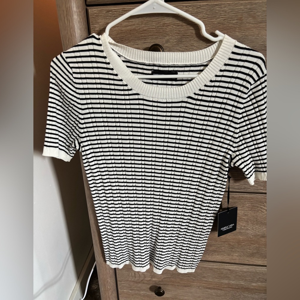 Striped Short Sleeve Sweater Tee